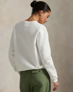 Felpa bianca Polo Ralph Lauren in misto cotone con scollo a giro e logo ricamato