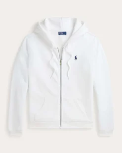 Felpa bianca Polo Ralph Lauren in misto cotone con cappuccio e chiusura a cerniera