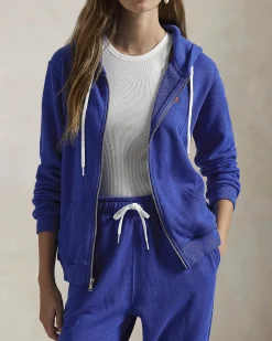 Felpa blu China in cotone leggero con cappuccio e chiusura a cerniera