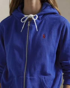 Felpa blu China in cotone leggero con cappuccio e chiusura a cerniera