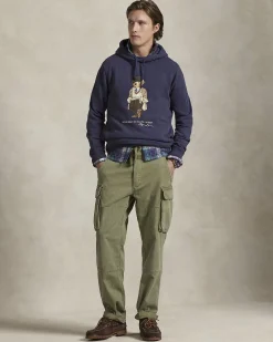 Felpa blu Polo Ralph Lauren in cotone con cappuccio e maxi stampa Polo Bear frontale