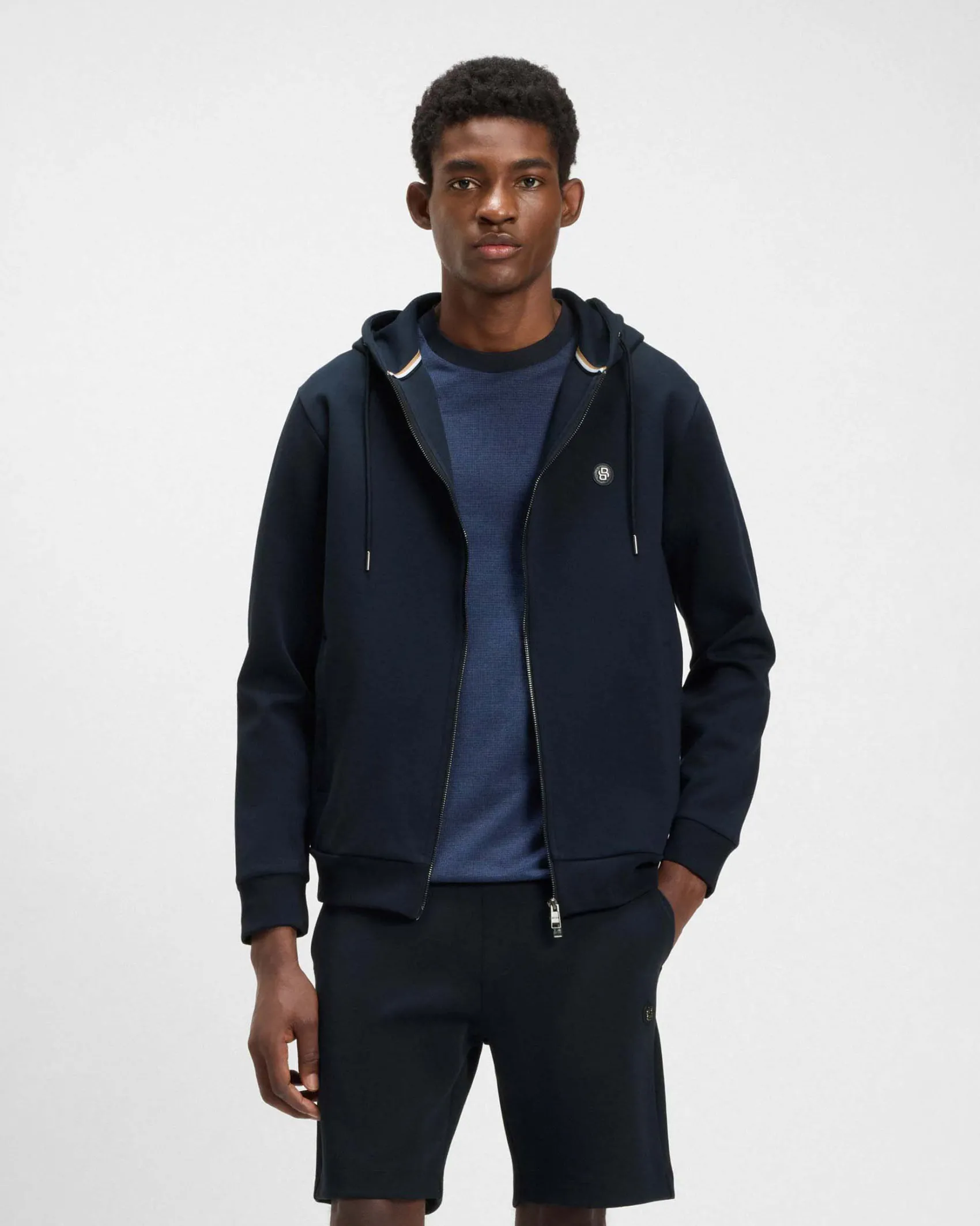 Felpa Boss blu con cappuccio e chiusura zip