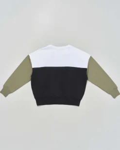 Felpa Calvin Klein color block bianco nero e verde in puro cotone garzato
