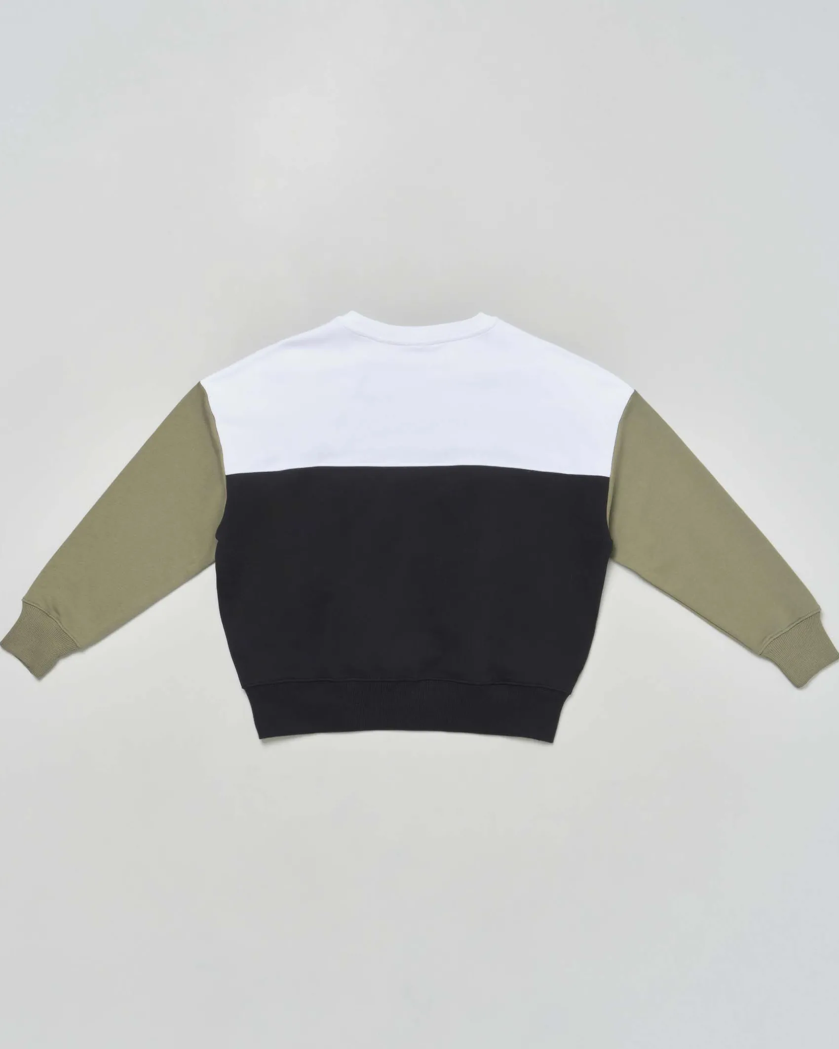 Felpa Calvin Klein color block bianco nero e verde in puro cotone garzato
