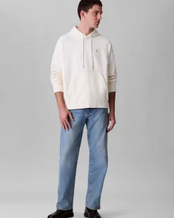 Felpa Calvin Klein Jeans panna in misto cotone con cappuccio e tasca a marsupio