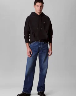 Felpa Calvin Klein Jeans nera in misto cotone con cappuccio e tasca a marsupio