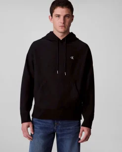 Felpa Calvin Klein Jeans nera in misto cotone con cappuccio e tasca a marsupio