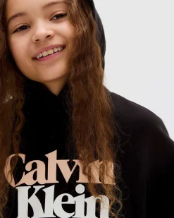 Felpa Calvin Klein nera con cappuccio e logo scritta multicolor