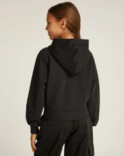 Felpa Calvin Klein nera cropped in cotone con zip e cappuccio