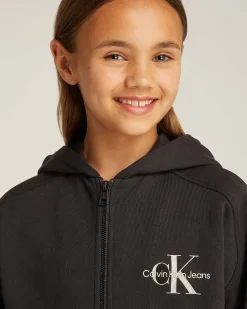 Felpa Calvin Klein nera cropped in cotone con zip e cappuccio