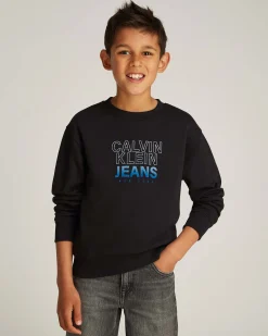 Felpa Calvin Klein nera girocollo in cotone con scritta logo Calvin Klein Jeans