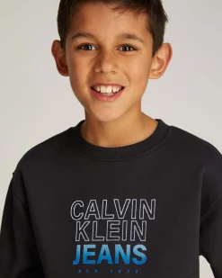 Felpa Calvin Klein nera girocollo in cotone con scritta logo Calvin Klein Jeans