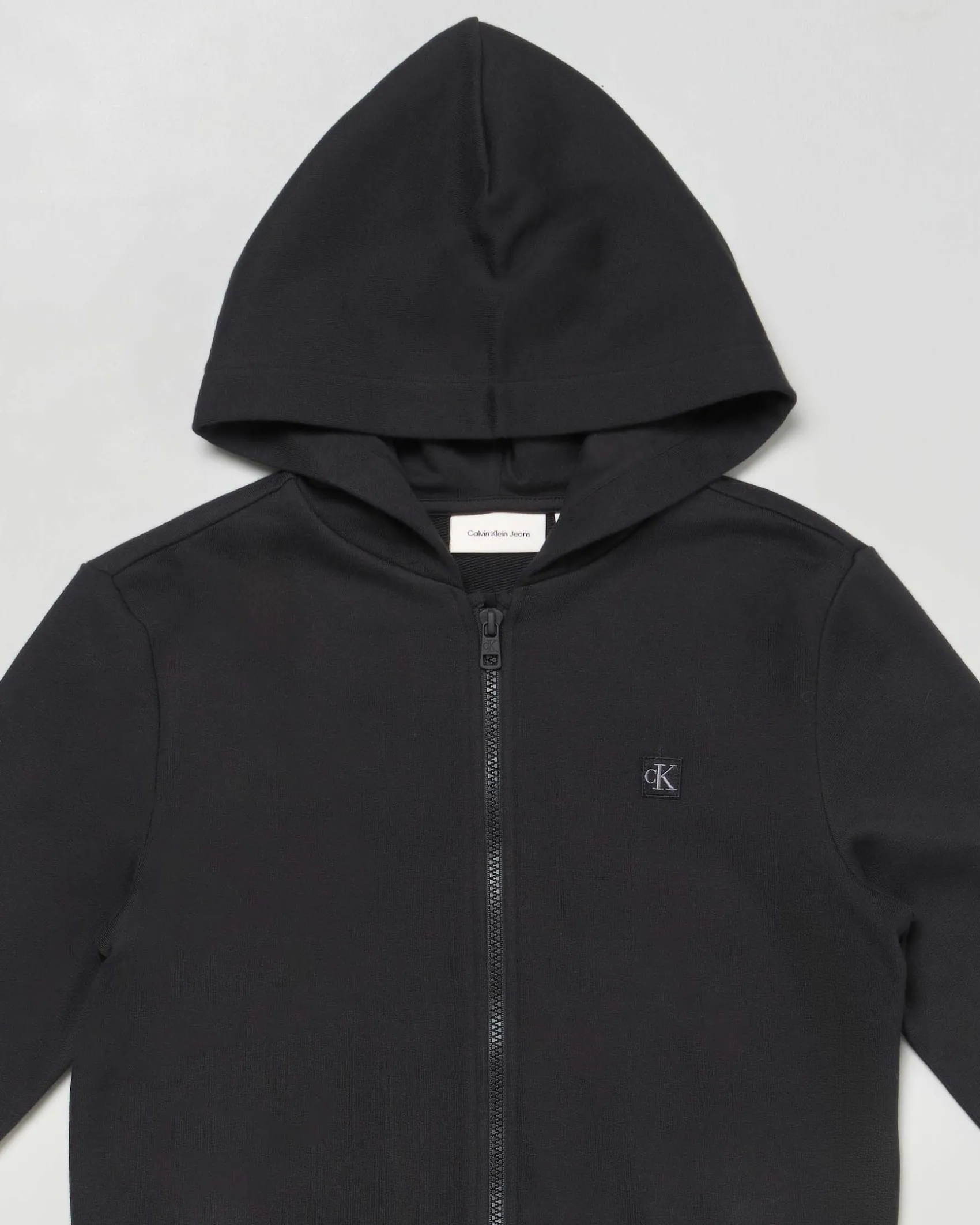 Felpa Calvin Klein nera in cotone con cappuccio e zip