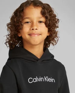 Felpa Calvin Klein nera in cotone con cappuccio e logo scritta