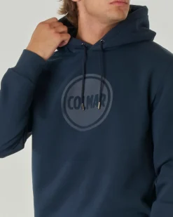 Felpa Colmar Originals blu con cappuccio e logo bollo applicato sul petto