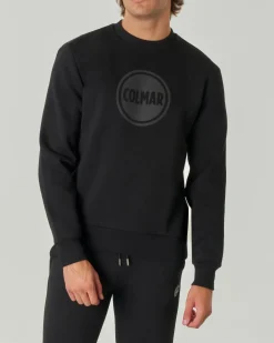 Felpa Colmar Originals nera girocollo con logo bollo applicato sul petto
