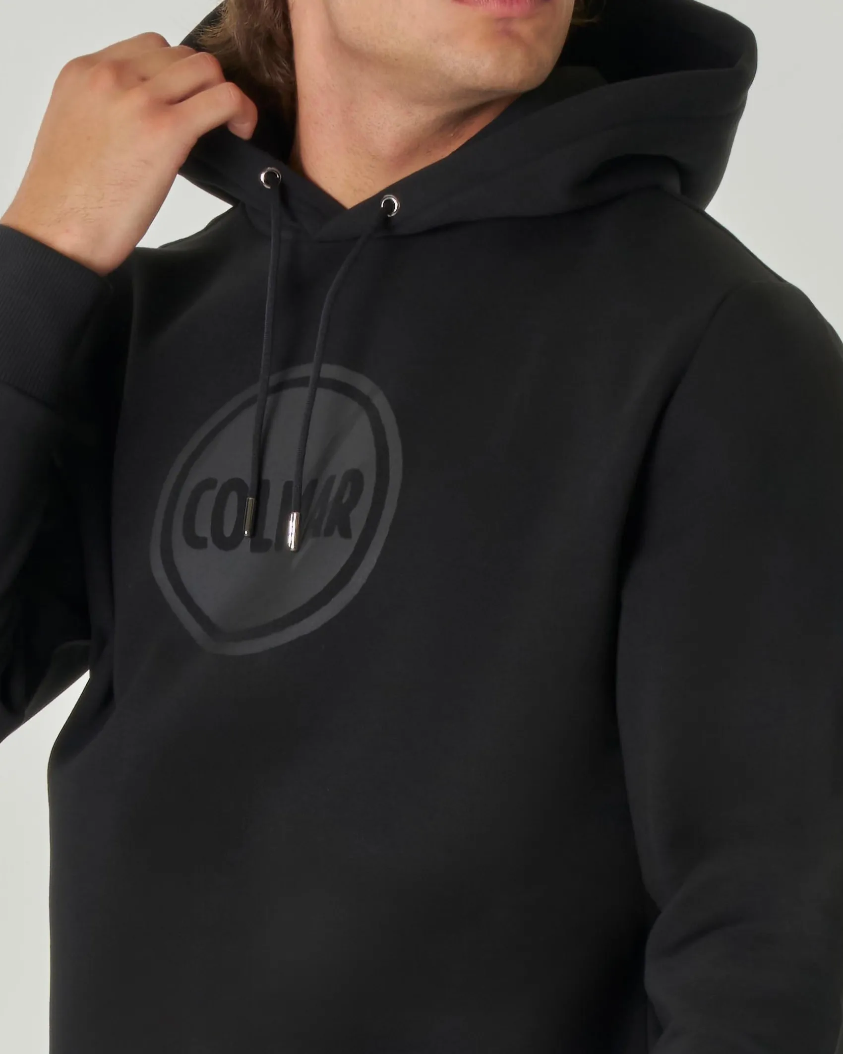 Felpa Colmar Originals nera con cappuccio e logo bollo applicato sul petto