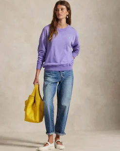 Felpa color lilla Polo Ralph Lauren in misto cotone garzato con logo a contrasto ricamato sul petto