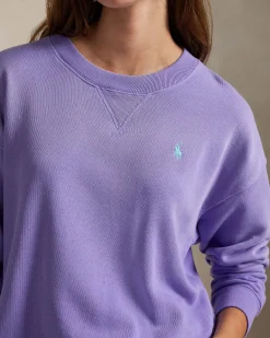 Felpa color lilla Polo Ralph Lauren in misto cotone garzato con logo a contrasto ricamato sul petto