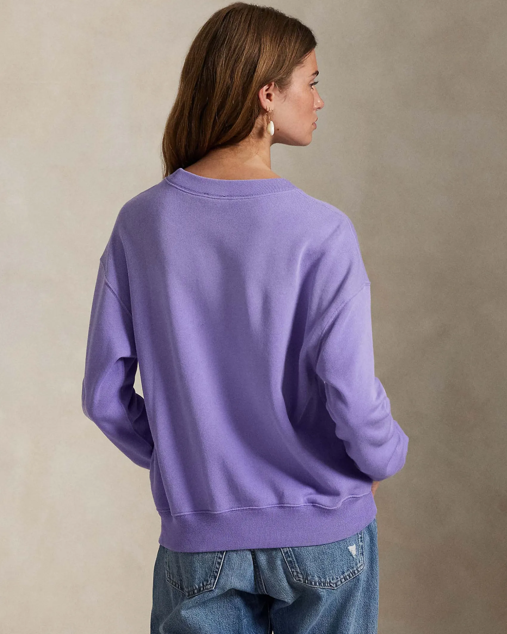 Felpa color lilla Polo Ralph Lauren in misto cotone garzato con logo a contrasto ricamato sul petto