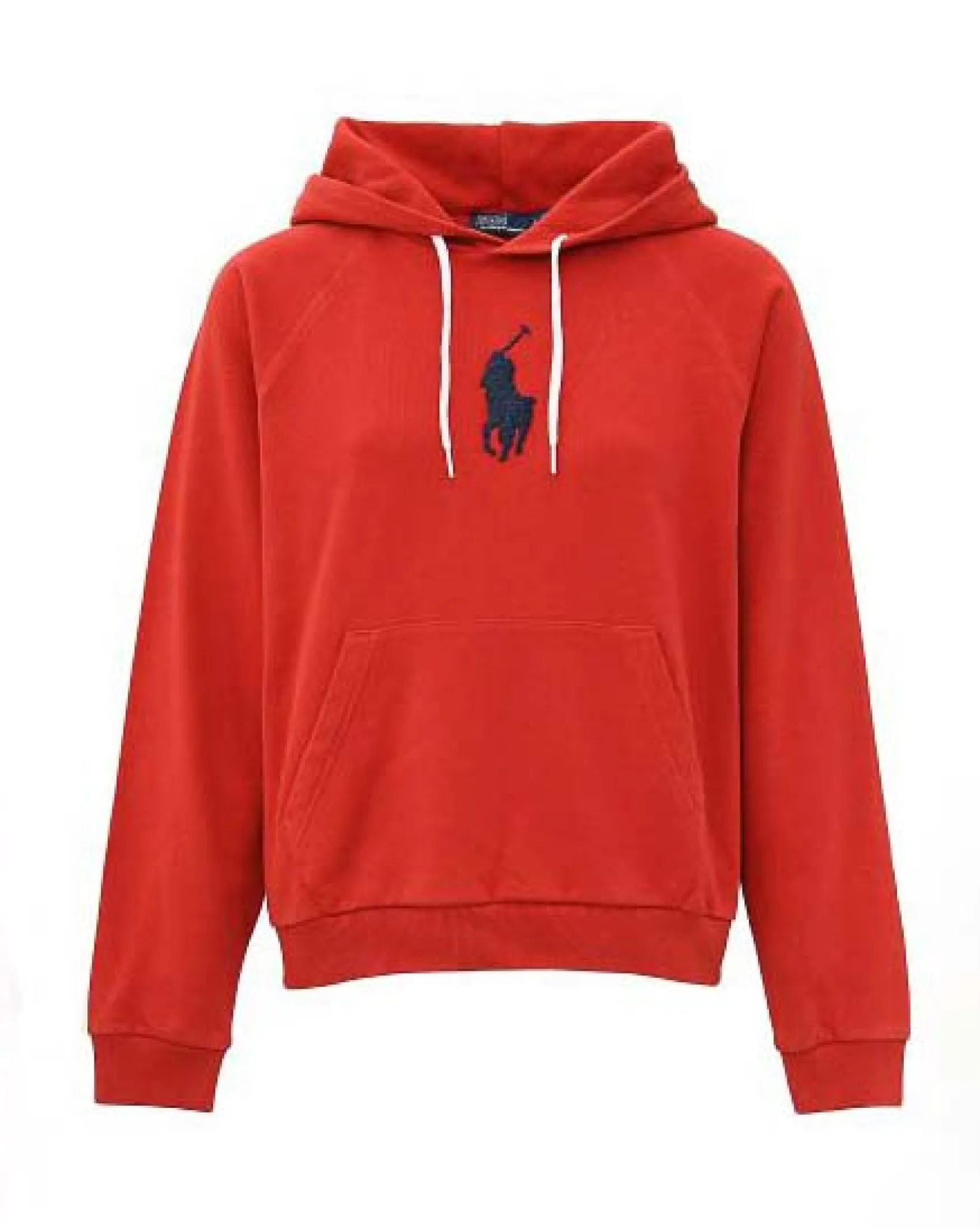 Felpa color mattone in jersey di cotone con cappuccio e maxi logo blu ricamato sul petto