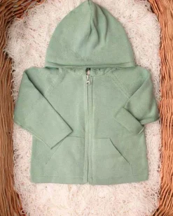Felpa color salvia con zip e cappuccio in cotone bio