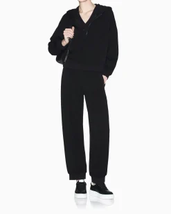 Felpa con cappuccio Armani Exchange nera in misto viscosa con dettagli in maglia