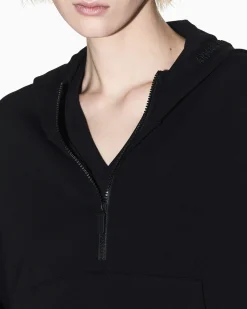 Felpa con cappuccio Armani Exchange nera in misto viscosa con dettagli in maglia