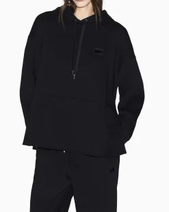 Felpa con cappuccio Armani Exchange nera in misto cotone con logo in rilievo