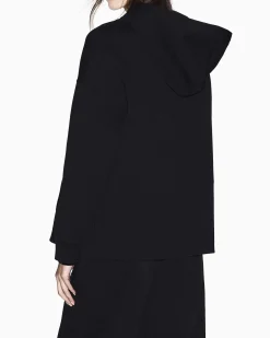 Felpa con cappuccio Armani Exchange nera in misto cotone con logo in rilievo