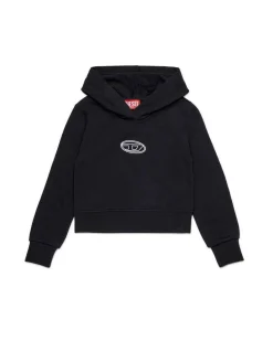 Felpa cropped Diesel nera con cappuccio e logo