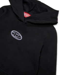 Felpa cropped Diesel nera con cappuccio e logo