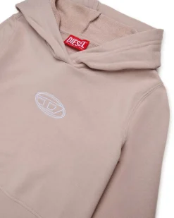 Felpa cropped Diesel rosa cipria con cappuccio e logo