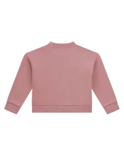 Felpa cropped Guess rosa antico con scritta logo oro paiettata