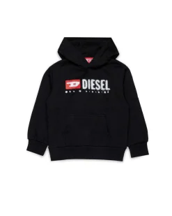 Felpa Diesel nera con cappuccio e stampa logo effetto pioggia