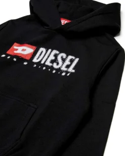 Felpa Diesel nera con cappuccio e stampa logo effetto pioggia