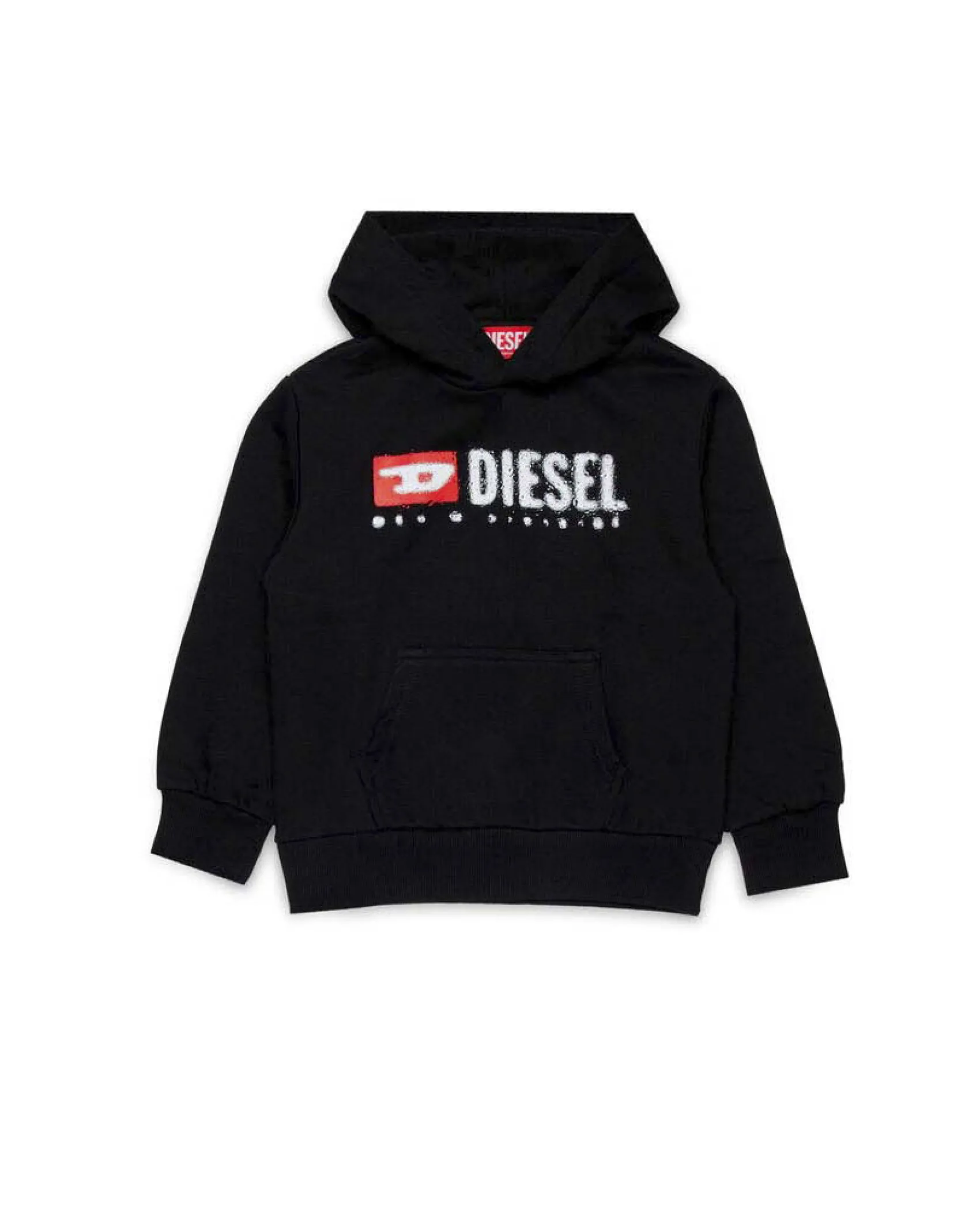 Felpa Diesel nera con cappuccio e stampa logo effetto pioggia