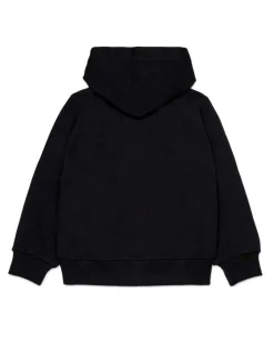 Felpa Diesel nera in cotone con cappuccio zip e logo effetto pioggia