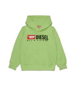 Felpa Diesel verde mela con cappuccio e stampa logo effetto pioggia