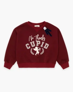 Felpa Dixie bordeaux in misto cotone a maniche lunghe con scritta No thanks cupid