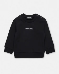 Felpa Dsquared2 nera in puro cotone con mini logo bianco