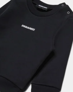 Felpa Dsquared2 nera in puro cotone con mini logo bianco