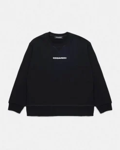 Felpa Dsquared2 nera in puro cotone con mini logo bianco