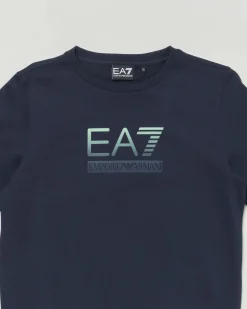 Felpa EA7 blu in cotone garzato girocollo con logo icon
