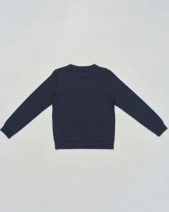 Felpa EA7 blu in cotone garzato girocollo con logo icon