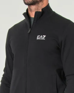 Felpa EA7 nera con chiusura zip e logo piccolo stampato
