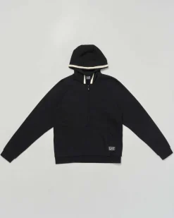 Felpa EA7 nera in cotone stretch con cappuccio e zip