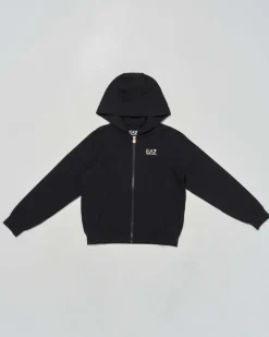 Felpa EA7 nera in misto cotone stretch con cappuccio e zip