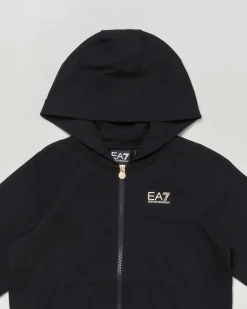 Felpa EA7 nera in misto cotone stretch con cappuccio e zip