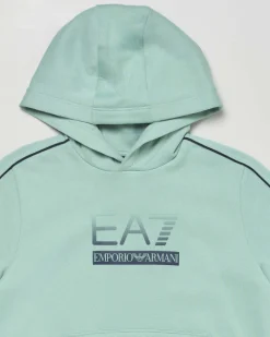 Felpa EA7 verde acqua con cappuccio e logo monogram